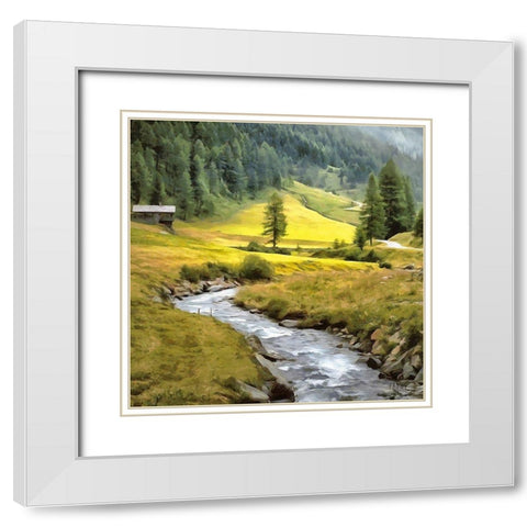 Stream in the Alps White Modern Wood Framed Art Print with Double Matting by Medeiros, Celito