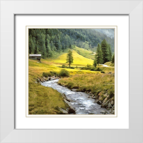 Stream in the Alps White Modern Wood Framed Art Print with Double Matting by Medeiros, Celito