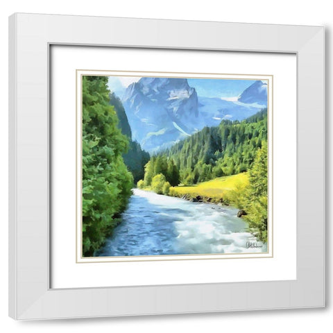 River in Mountains White Modern Wood Framed Art Print with Double Matting by Medeiros, Celito