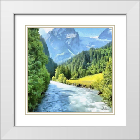 River in Mountains White Modern Wood Framed Art Print with Double Matting by Medeiros, Celito