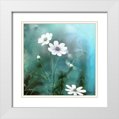 Flowers on Turquiese Background III White Modern Wood Framed Art Print with Double Matting by Medeiros, Celito