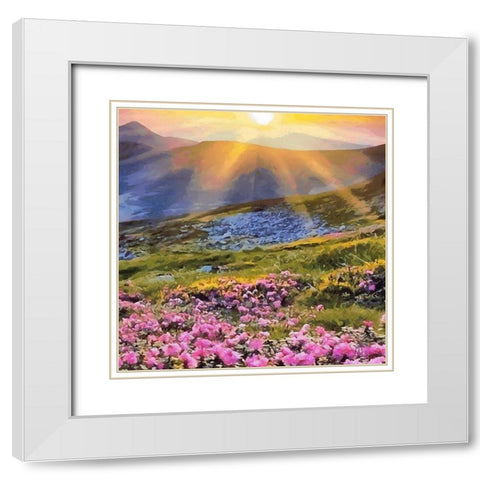 Sunset over the Mountains White Modern Wood Framed Art Print with Double Matting by Medeiros, Celito