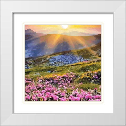 Sunset over the Mountains White Modern Wood Framed Art Print with Double Matting by Medeiros, Celito