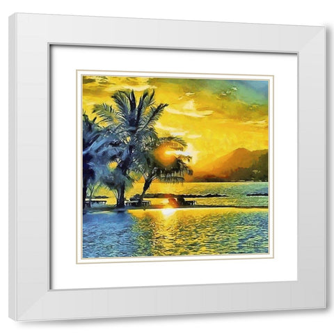 Sunset over the Palms White Modern Wood Framed Art Print with Double Matting by Medeiros, Celito