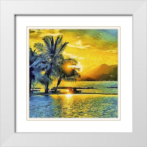 Sunset over the Palms White Modern Wood Framed Art Print with Double Matting by Medeiros, Celito