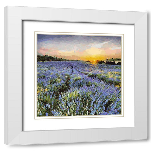 Lavender Field I White Modern Wood Framed Art Print with Double Matting by Medeiros, Celito