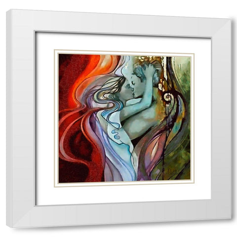 Kissing is nice White Modern Wood Framed Art Print with Double Matting by Medeiros, Celito