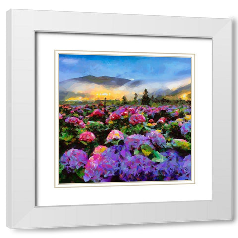 Field with pink Flowers White Modern Wood Framed Art Print with Double Matting by Medeiros, Celito
