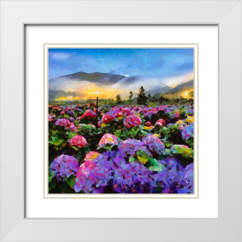 Field with pink Flowers White Modern Wood Framed Art Print with Double Matting by Medeiros, Celito