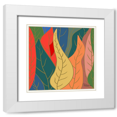 Colorful Leaves I White Modern Wood Framed Art Print with Double Matting by Medeiros, Celito