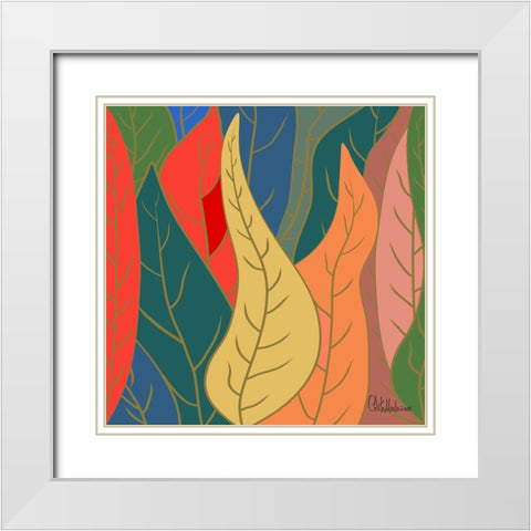 Colorful Leaves I White Modern Wood Framed Art Print with Double Matting by Medeiros, Celito