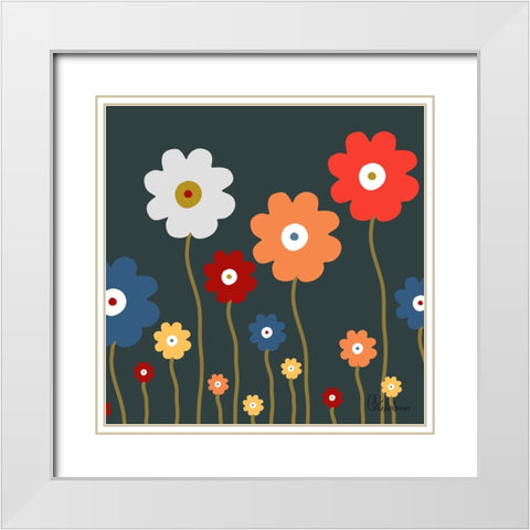 Flowers on black Background White Modern Wood Framed Art Print with Double Matting by Medeiros, Celito