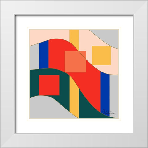 A Game with Abstract Shapes XI White Modern Wood Framed Art Print with Double Matting by Medeiros, Celito