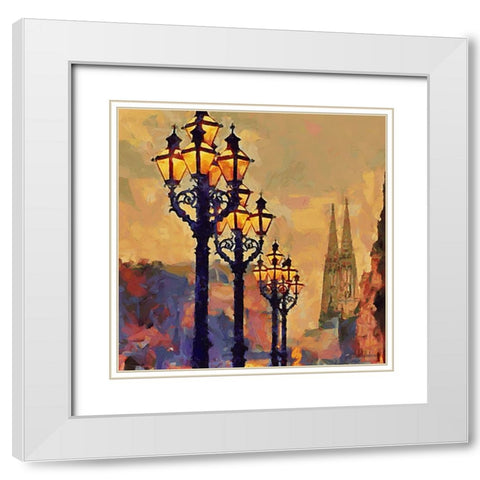 Lamps by Sunset White Modern Wood Framed Art Print with Double Matting by Medeiros, Celito