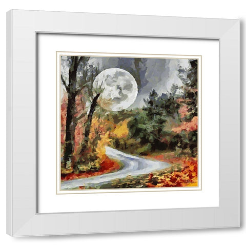 Moon over the Road White Modern Wood Framed Art Print with Double Matting by Medeiros, Celito