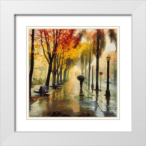 Rainy Day in the City White Modern Wood Framed Art Print with Double Matting by Medeiros, Celito