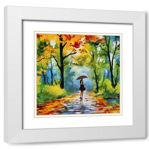 Girl with Umbrella in the Park White Modern Wood Framed Art Print with Double Matting by Medeiros, Celito