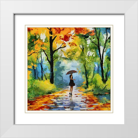 Girl with Umbrella in the Park White Modern Wood Framed Art Print with Double Matting by Medeiros, Celito
