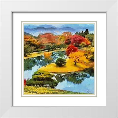 Bend of the River in Autumn White Modern Wood Framed Art Print with Double Matting by Medeiros, Celito