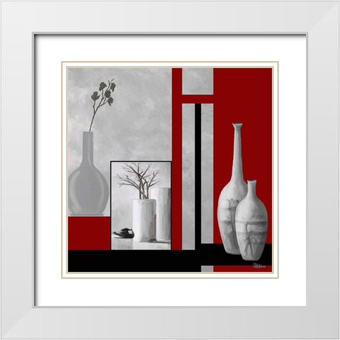 Stillife in Red and Grey  White Modern Wood Framed Art Print with Double Matting by Medeiros, Celito