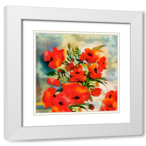 Poppies White Modern Wood Framed Art Print with Double Matting by Medeiros, Celito