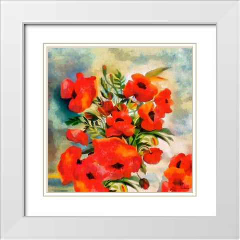 Poppies White Modern Wood Framed Art Print with Double Matting by Medeiros, Celito