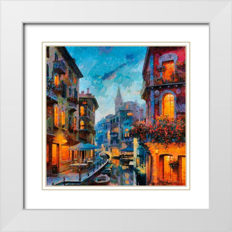 Venice at Night White Modern Wood Framed Art Print with Double Matting by Medeiros, Celito
