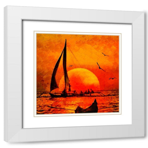 Sunset on the Sea White Modern Wood Framed Art Print with Double Matting by Medeiros, Celito