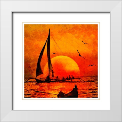 Sunset on the Sea White Modern Wood Framed Art Print with Double Matting by Medeiros, Celito