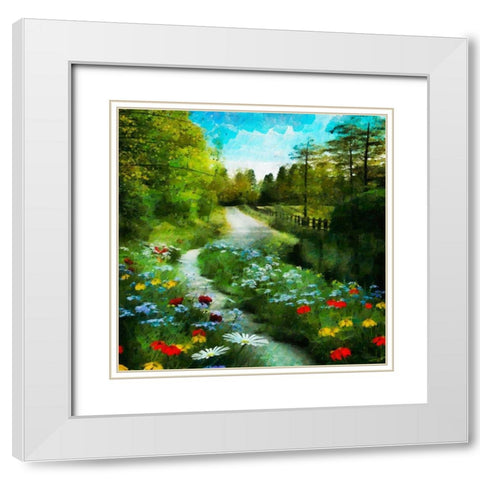 Path between green Meadows White Modern Wood Framed Art Print with Double Matting by Medeiros, Celito