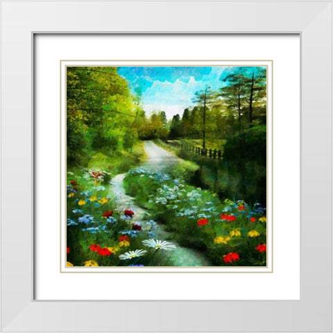 Path between green Meadows White Modern Wood Framed Art Print with Double Matting by Medeiros, Celito