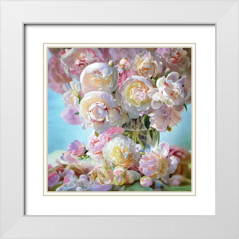 Peonies in a Square Space White Modern Wood Framed Art Print with Double Matting by Kopania, Zbigniew