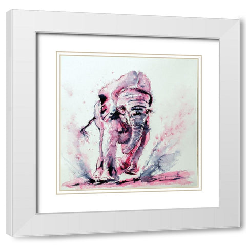 Elephant in pink White Modern Wood Framed Art Print with Double Matting by Kovacs, Anna Brigite