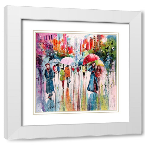 Umbrellas White Modern Wood Framed Art Print with Double Matting by Kovacs, Anna Brigite
