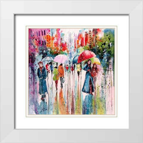 Umbrellas White Modern Wood Framed Art Print with Double Matting by Kovacs, Anna Brigite