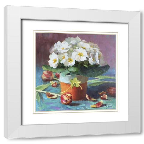 White Primrose White Modern Wood Framed Art Print with Double Matting by Strube, Ling