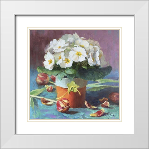 White Primrose White Modern Wood Framed Art Print with Double Matting by Strube, Ling