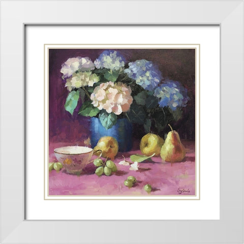 Hydrangeas with Still Life White Modern Wood Framed Art Print with Double Matting by Strube, Ling