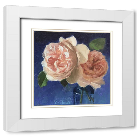 Pink Roses White Modern Wood Framed Art Print with Double Matting by Strube, Ling