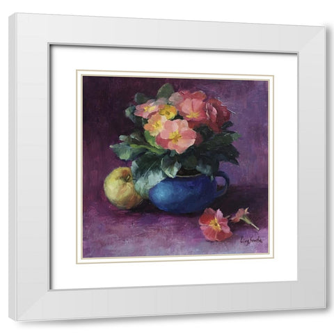 Primrose Still Life White Modern Wood Framed Art Print with Double Matting by Strube, Ling