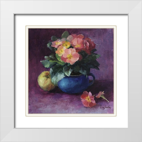 Primrose Still Life White Modern Wood Framed Art Print with Double Matting by Strube, Ling