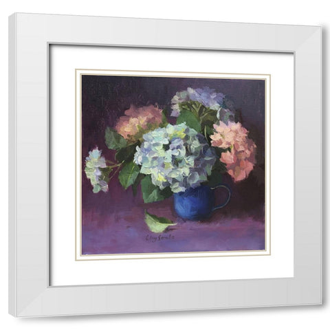 Hydrangeas in Vase White Modern Wood Framed Art Print with Double Matting by Strube, Ling