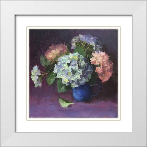 Hydrangeas in Vase White Modern Wood Framed Art Print with Double Matting by Strube, Ling