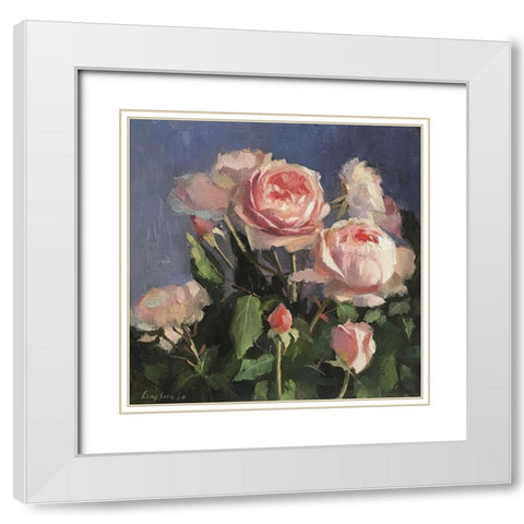 Garden Roses White Modern Wood Framed Art Print with Double Matting by Strube, Ling