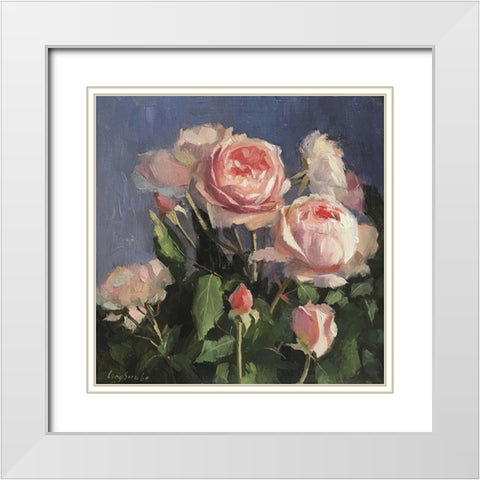 Garden Roses White Modern Wood Framed Art Print with Double Matting by Strube, Ling