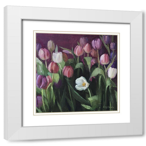 Spring Tulips White Modern Wood Framed Art Print with Double Matting by Strube, Ling