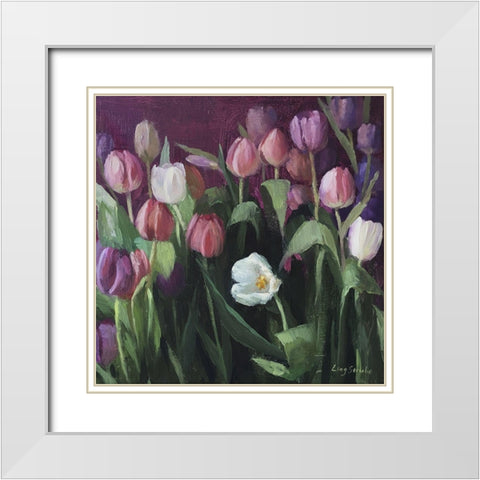 Spring Tulips White Modern Wood Framed Art Print with Double Matting by Strube, Ling