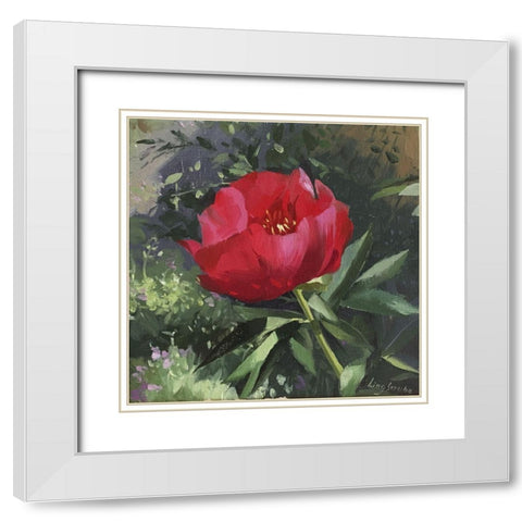 Peony White Modern Wood Framed Art Print with Double Matting by Strube, Ling
