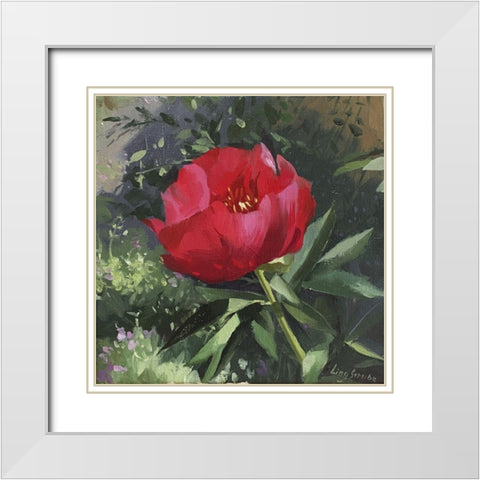 Peony White Modern Wood Framed Art Print with Double Matting by Strube, Ling