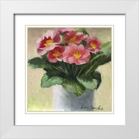 Primroses White Modern Wood Framed Art Print with Double Matting by Strube, Ling